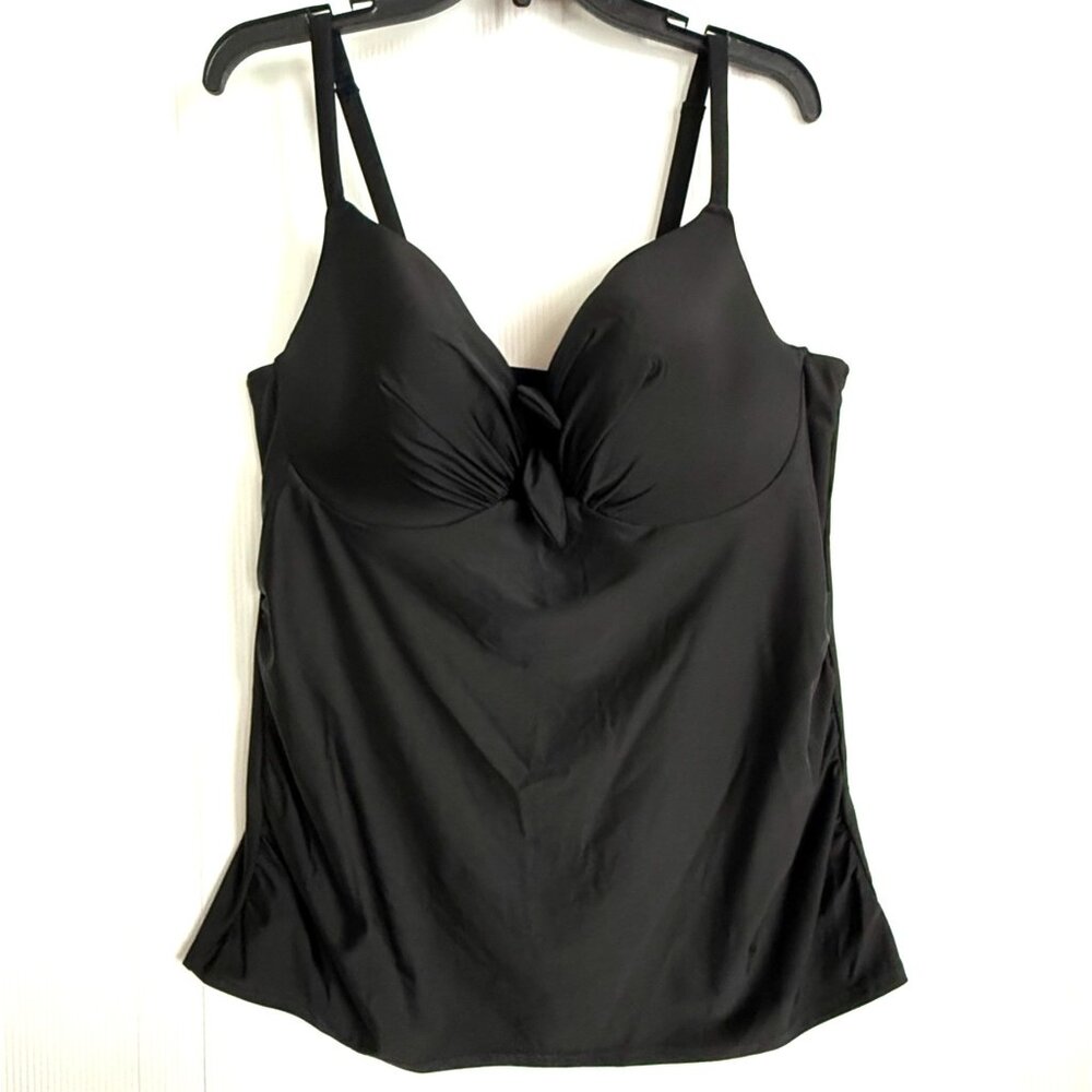 42DD Swim by cacique tankini swimsuit top solid black balconette‎ underwire